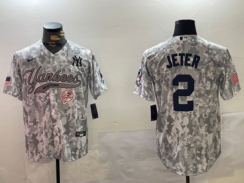 Men New York Yankees #2 Jeter Camo Joint Name 2024 Nike MLB Jersey style 3